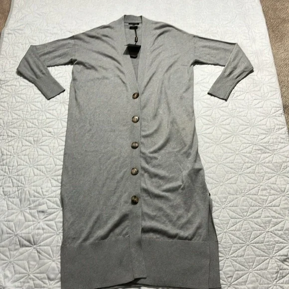 Massimo Dutti silk and cotton longline cardigan grey size XS New - Picture 3 of 8